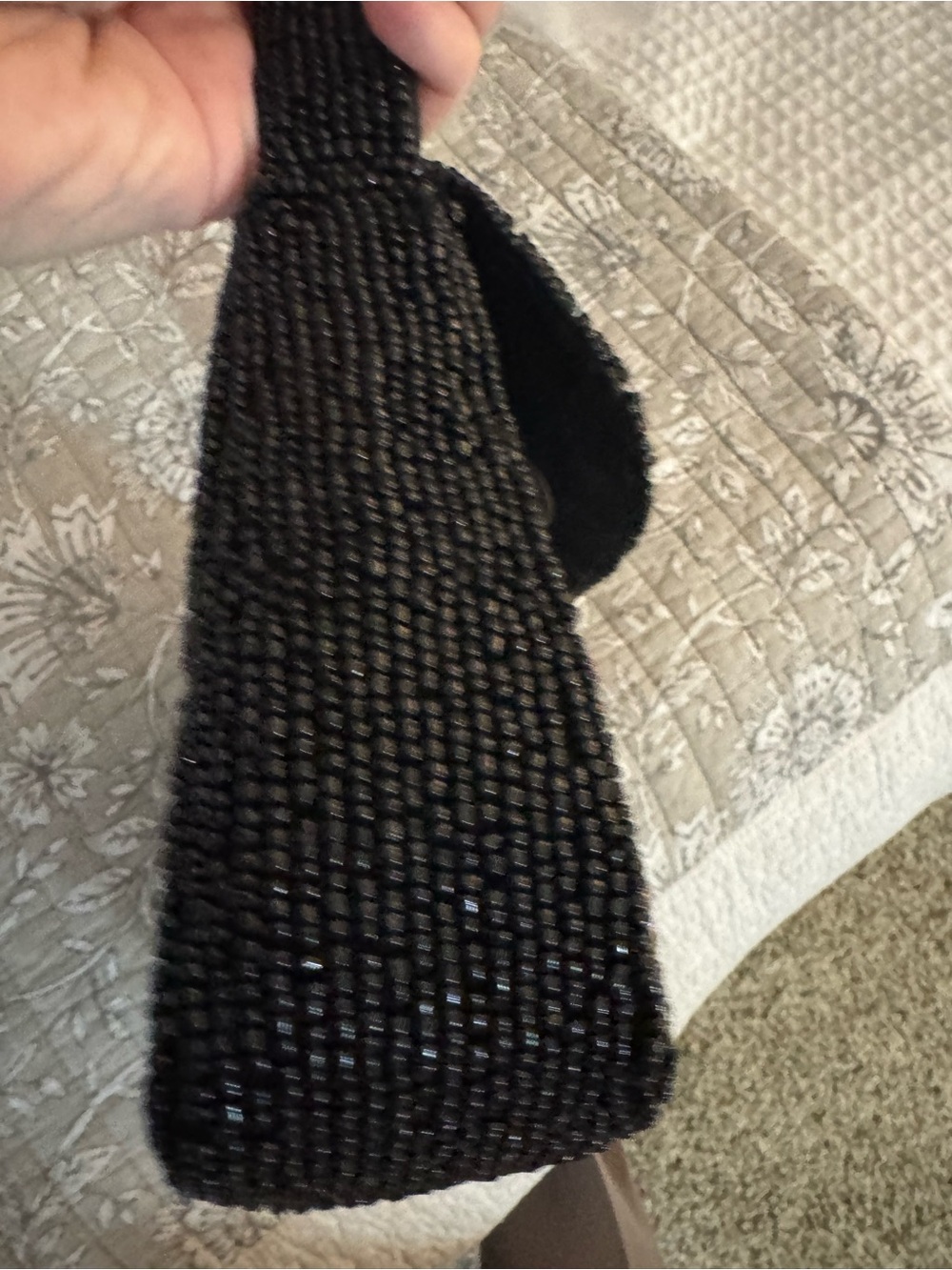 Beaded Black Evening Shoulder Bag with Silver Bow Accents - Picture 3 of 10